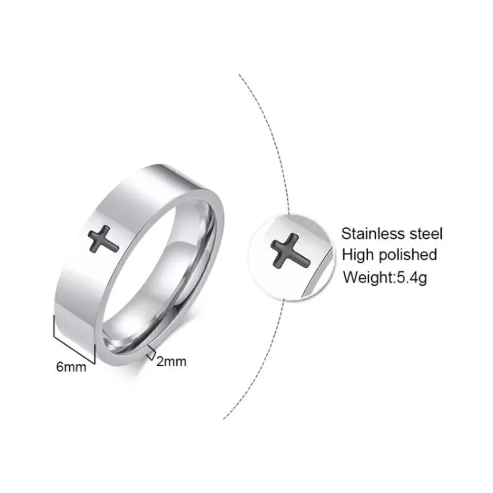 Unisex Stainless Steel Black Easter Cross Ring